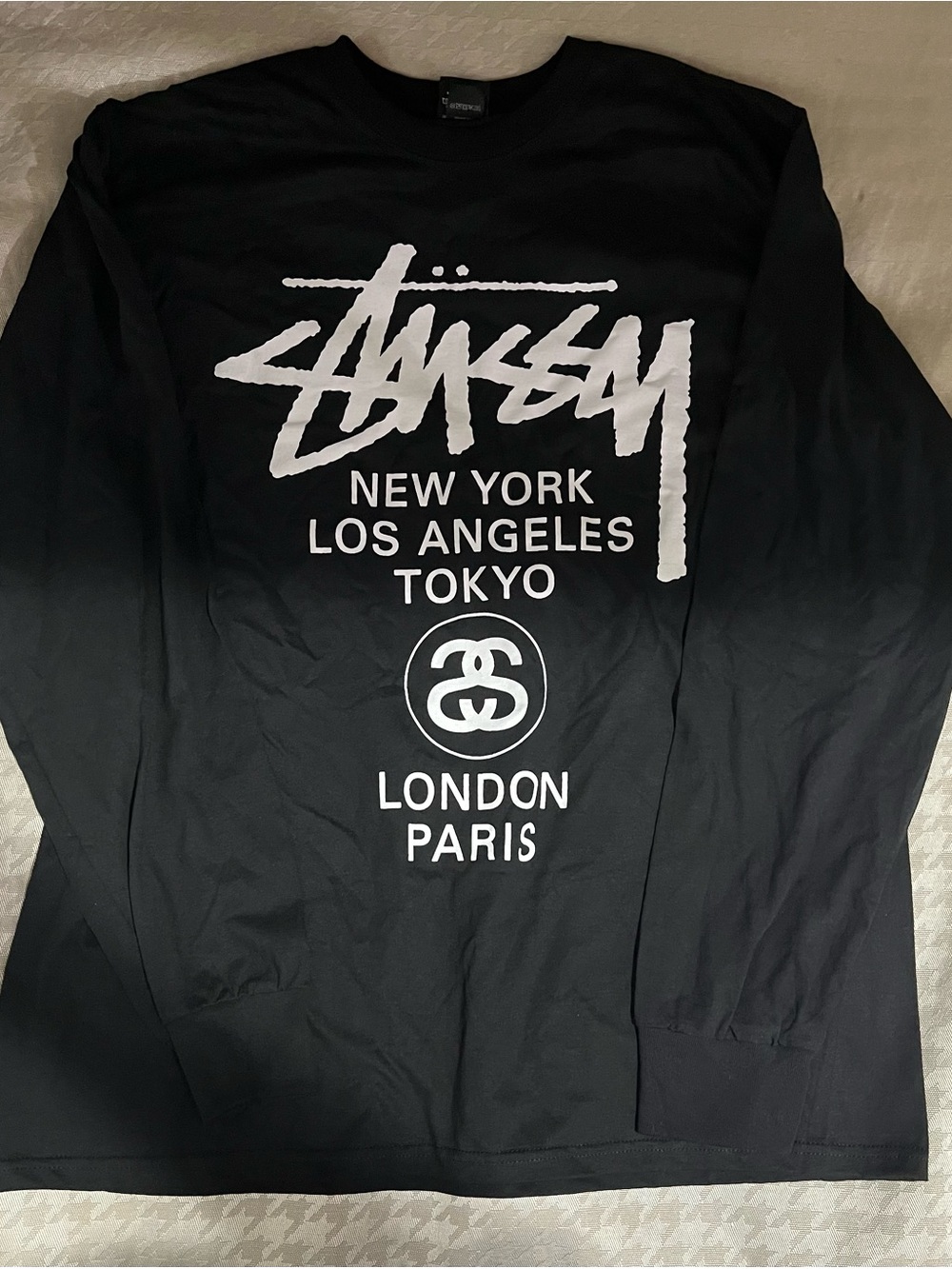 Stussy Black Long-Sleeve Logo World Tour City Graphic Shirt